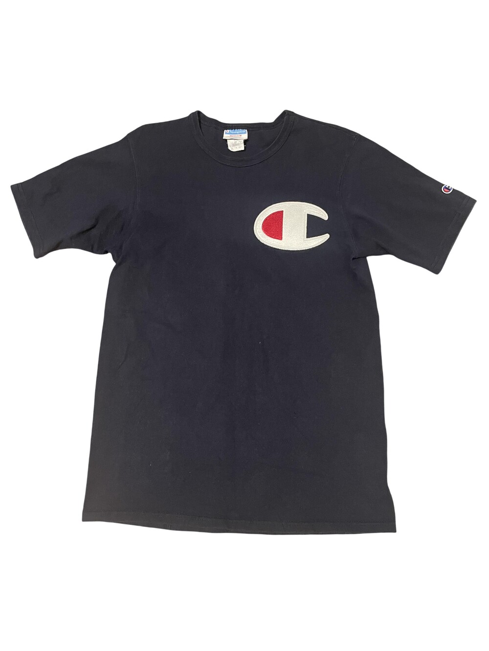 Champion Shirt Mens Medium Blue Big C Logo Graphic Tee Cotton Crewneck